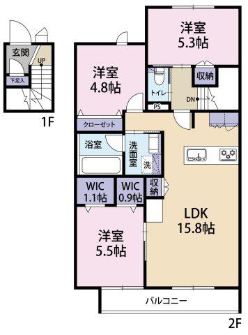 TRAUM(3LDK/1階)の間取り写真