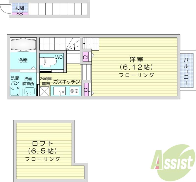 ザ・ソレイユ荒巻神明町(1K/2階)の間取り写真