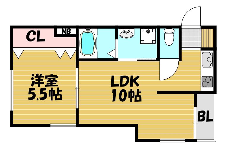ロータス四条畷(1LDK/3階)の間取り写真