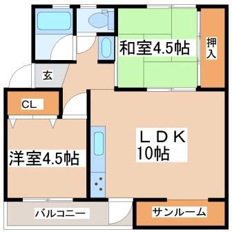上高丸A棟(2LDK/5階)の間取り写真