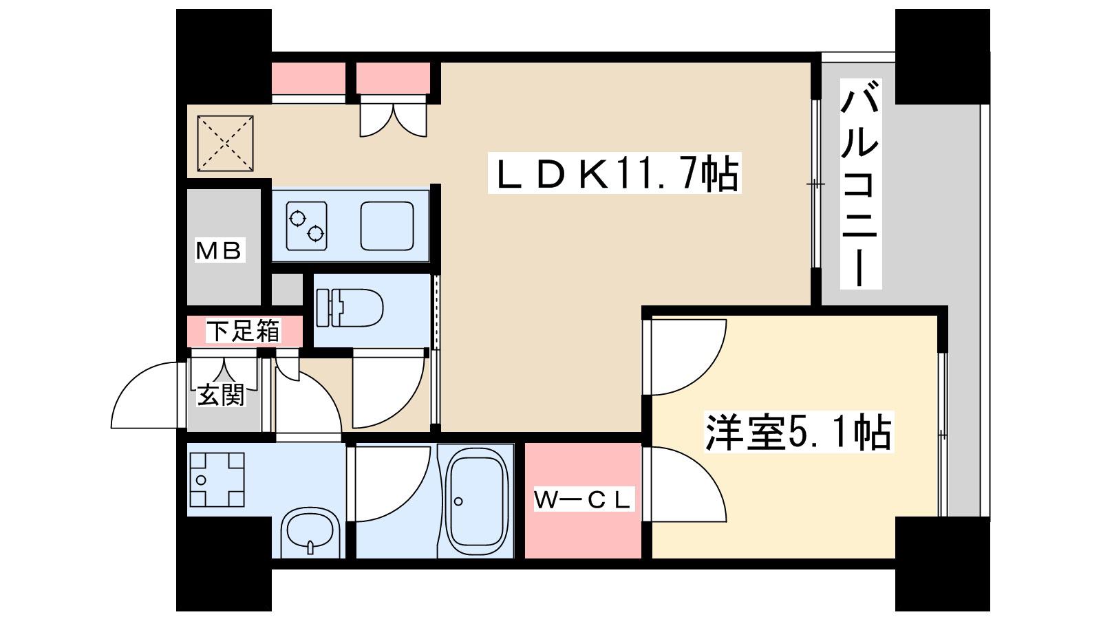 ノルデンハイム江坂(1LDK/7階)の間取り写真