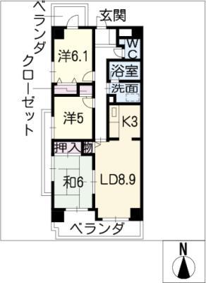 グランベール志賀本通(3LDK/9階)の間取り写真