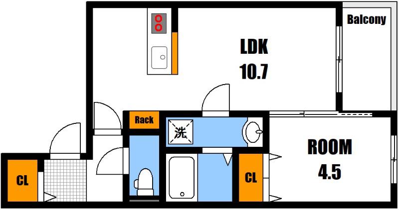 アドバンス緑井 B棟(1LDK/2階)の間取り写真