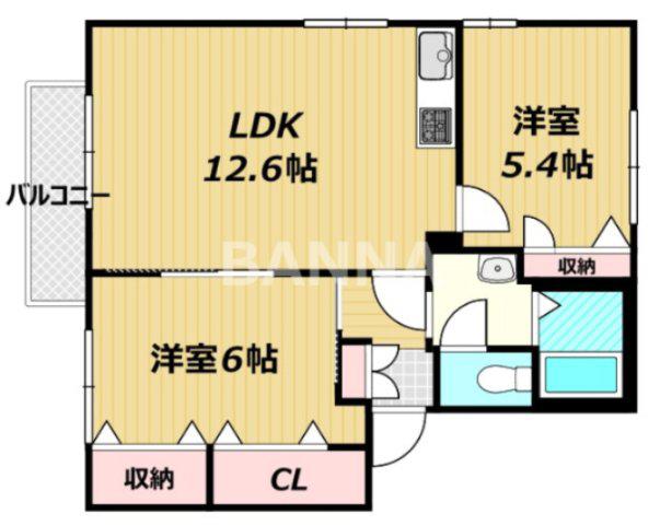 ミニヨンハイツB棟(2LDK/2階)の間取り写真