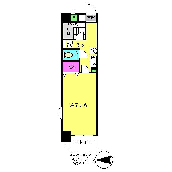 ソフィアコート(1K/9階)の間取り写真