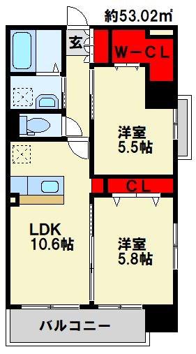 WIN黒崎(2LDK/9階)の間取り写真