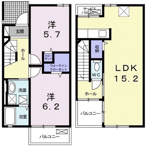 クレア今宿A(2LDK/1階)の間取り写真