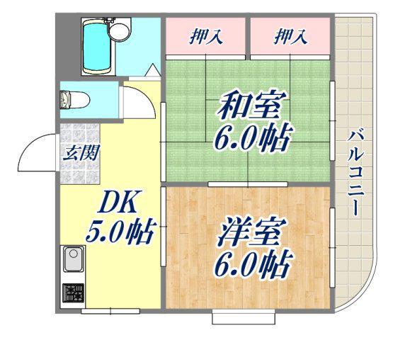 サンパレス新明(2DK/4階)の間取り写真