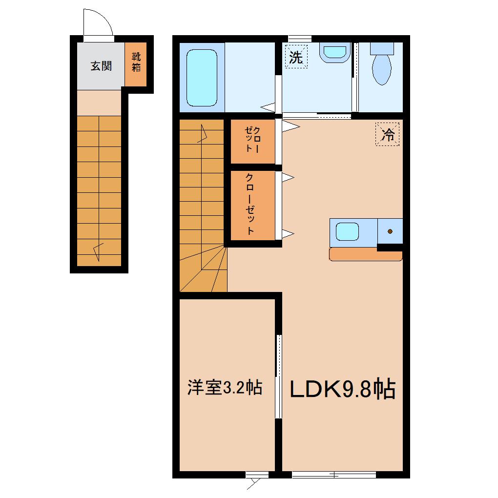 青空とそよ風のメゾン(1LDK/2階)の間取り写真