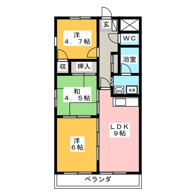 メルベーユ殿岡(3LDK/4階)の間取り写真