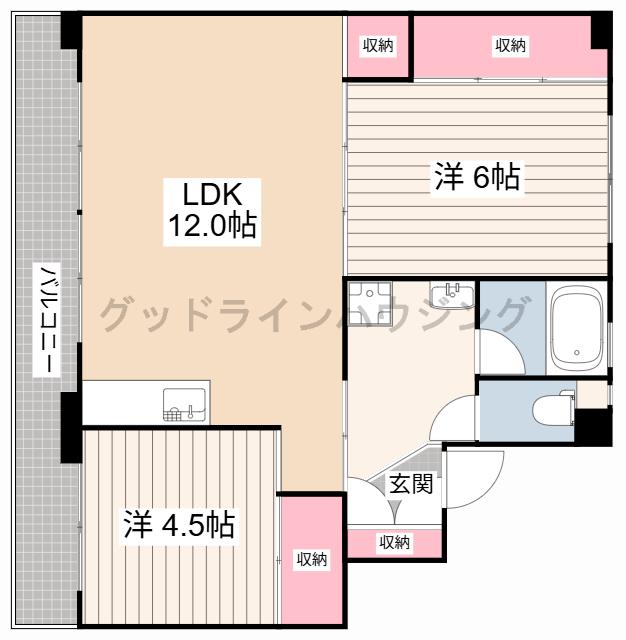 ビレッジハウス三草1号棟(2LDK/4階)の間取り写真