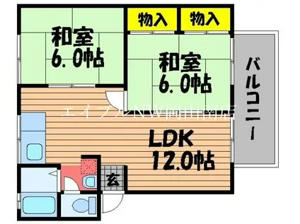 メルヴェーユ浜野 B(2LDK/1階)の間取り写真
