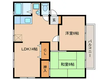ウィンディアK(2LDK/1階)の間取り写真