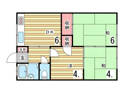 ケイアンドエスマンション白川台(3DK/2階)の間取り写真