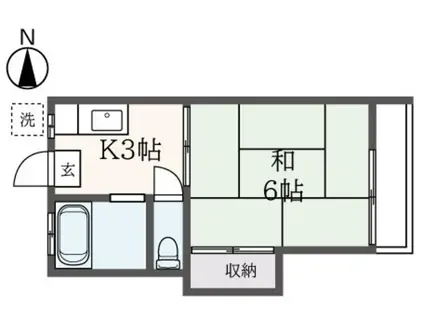 スカイライト(1K/2階)の間取り写真