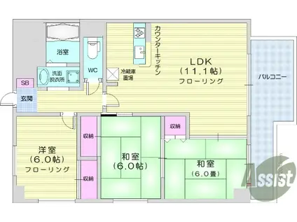 二日町島田ビル(3LDK/4階)の間取り写真