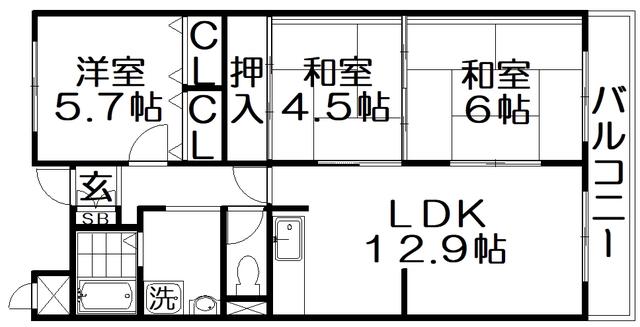 香里ヶ丘1番館(3LDK/3階)の間取り写真