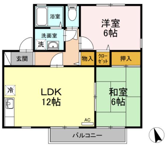 セジュールクレストB棟(2LDK/1階)の間取り写真