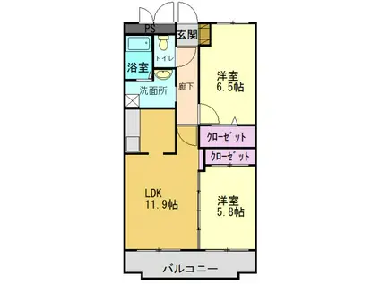 グリーンコート加古川1番館(2LDK/2階)の間取り写真