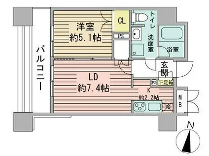 ラフィネタワー札幌南3条(1DK/13階)の間取り写真