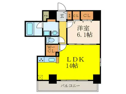 フレール江坂レジデンシャル(1LDK/13階)の間取り写真