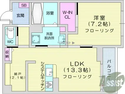 ベレオ東八番丁(1LDK/2階)の間取り写真