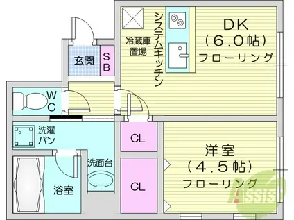 レフカス榴岡(1DK/3階)の間取り写真