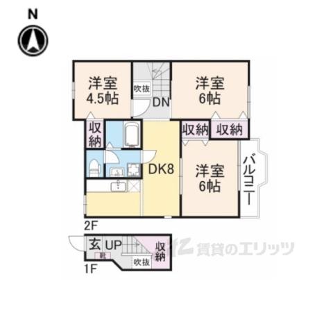 ライジングヒルズ(3DK/2階)の間取り写真