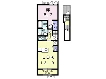 スイセンI(1LDK/2階)の間取り写真