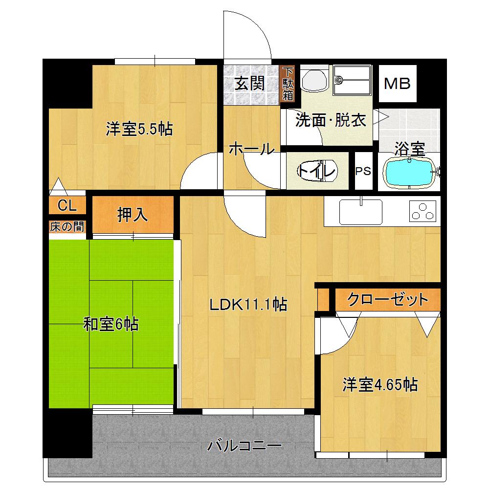 エスポワール都城 III(3LDK/5階)の間取り写真