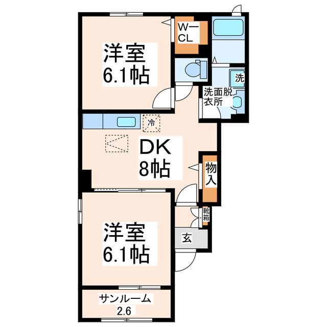 エアリーベル(2DK/1階)の間取り写真