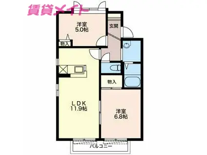 ハイムマグノリアA(2LDK/2階)の間取り写真