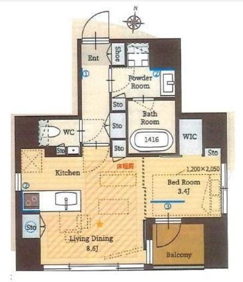 パークルール恵比寿(1LDK/8階)の間取り写真
