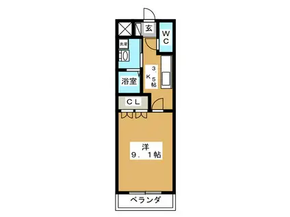 ヒールコート(1K/2階)の間取り写真