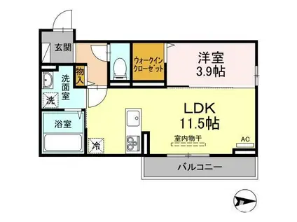 ＪＲ信越本線 黒井駅(新潟) 徒歩2分 3階建 築4年(1LDK/1階)の間取り写真