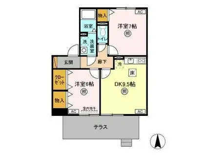 ROYALGARDENCASAHARA(2DK/1階)の間取り写真