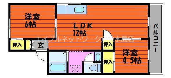 グリーンハイツ塩津(2LDK/2階)の間取り写真