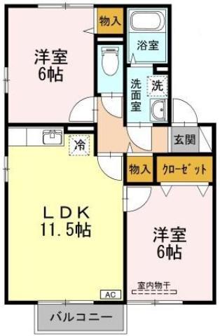 ディアコートB棟(2LDK/2階)の間取り写真