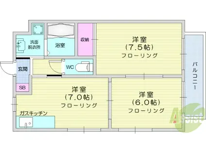 LINO折立 A(2DK/1階)の間取り写真