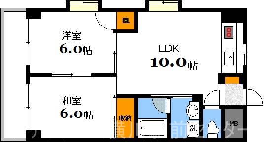 ルート大芝(2LDK/4階)の間取り写真