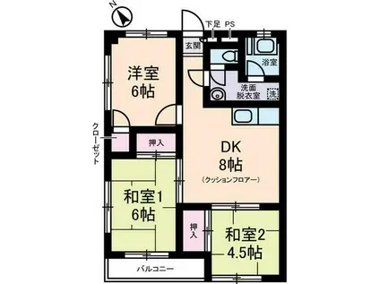 クローバーハイツ(3DK/3階)の間取り写真