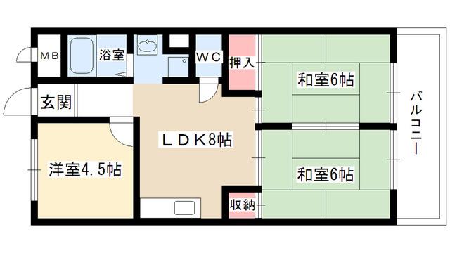 サンローヤル香流(3LDK/4階)の間取り写真