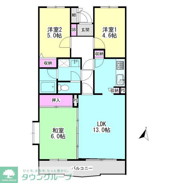 エスポワール文ヶ岡(3LDK/2階)の間取り写真