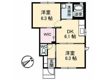 ロイヤルオークス A棟(2DK/1階)の間取り写真