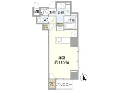 ベルジェンド浅草寿フィエルテ(ワンルーム/9階)の間取り写真