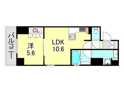 リーガル神戸三宮II(1LDK/13階)の間取り写真