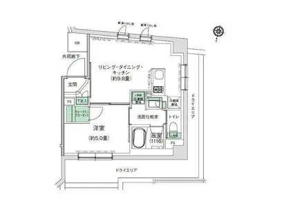スタイリオ三軒茶屋(1LDK/1階)の間取り写真