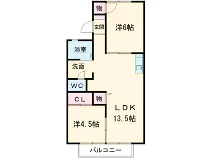 ウォーターバリー(2LDK/2階)の間取り写真