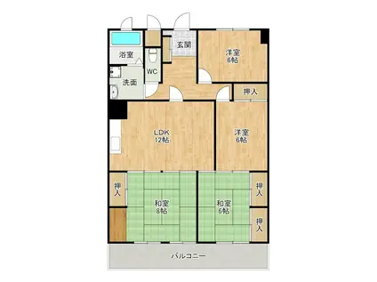 サンシティ金田A棟(4LDK/5階)の間取り写真