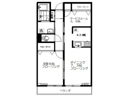 砧倶楽部(1SDK/4階)の間取り写真